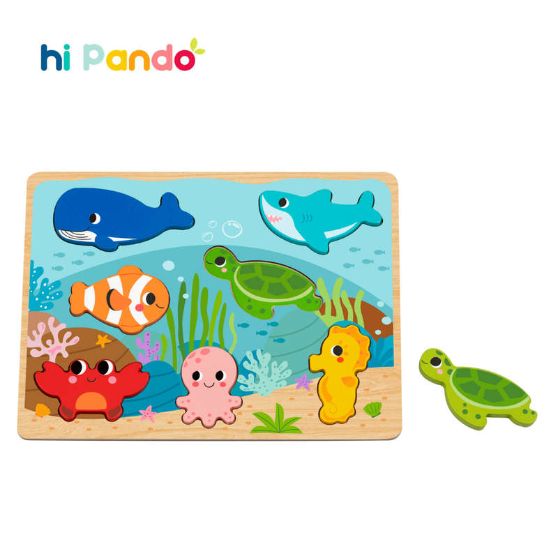 hi Pando - Chunky Wooden Puzzle - Sea Life - 8pcs