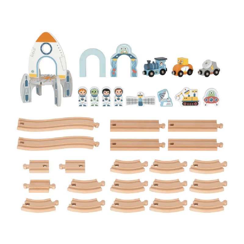 TookyToy - Wooden Space Station Train Set