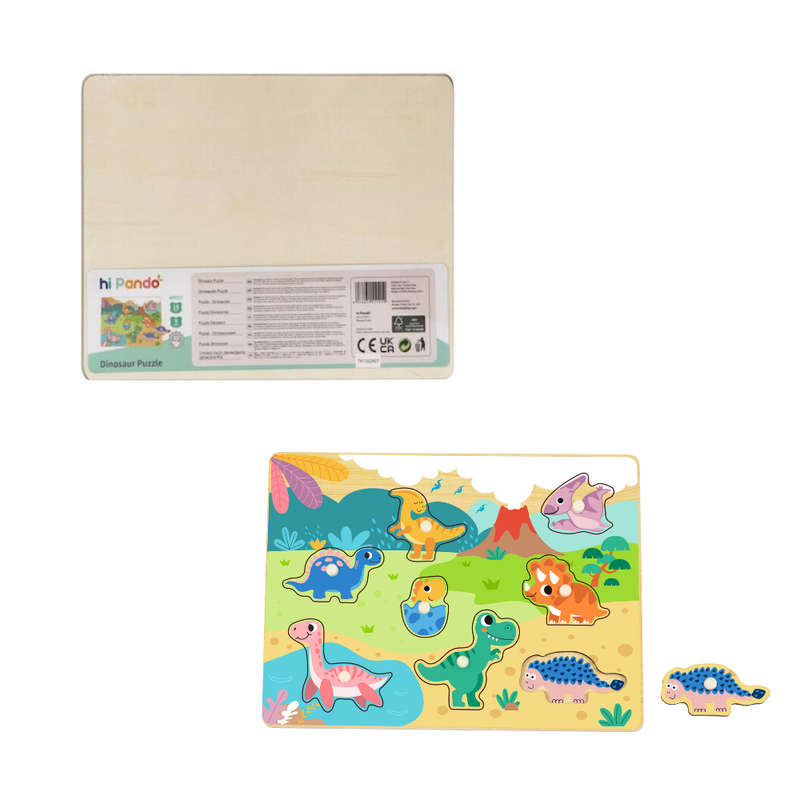 hi Pando - Wooden Peg Puzzle - Dinosaur Animals - 9pcs