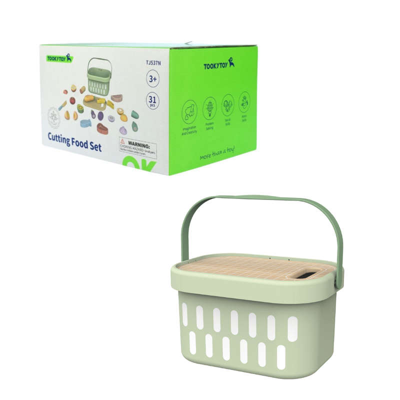 TookyToy - Wooden Cutting Food Play Set in Portable Storage Box - 31 Pieces