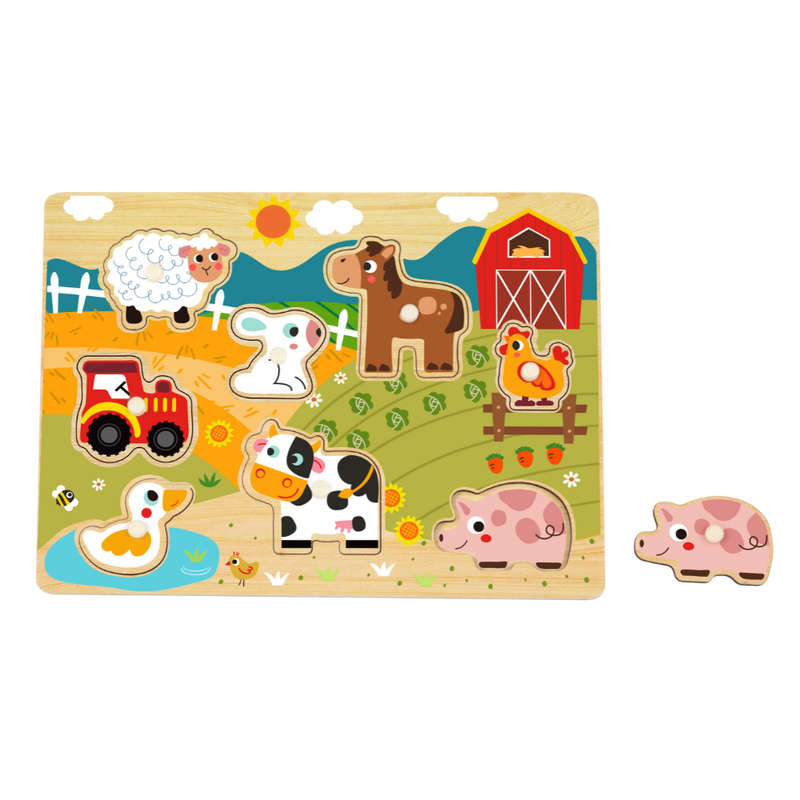 hi Pando - Wooden Peg Puzzle - Farm Animals - 9pcs