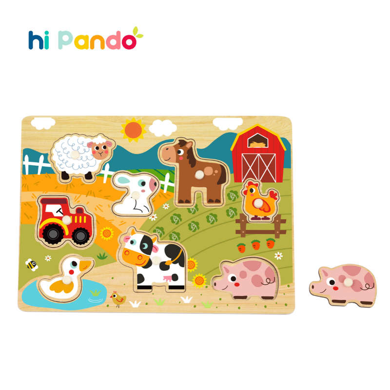 hi Pando - Wooden Peg Puzzle - Farm Animals - 9pcs