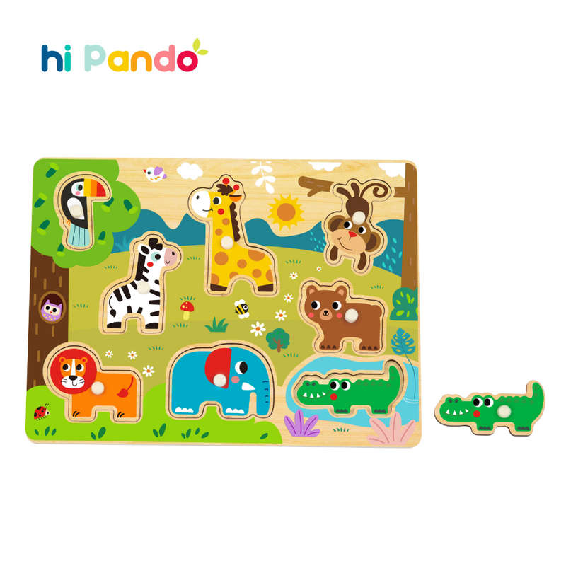 hi Pando - Wooden Peg Puzzle - Wild Animals - 9pcs