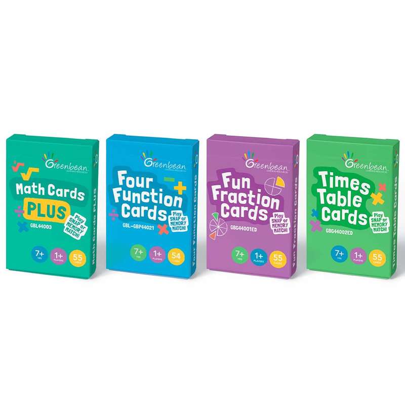 Greenbean School Years - Maths Cards PLUS, Fun Fraction Cards, Times Table Cards & Four Function ...