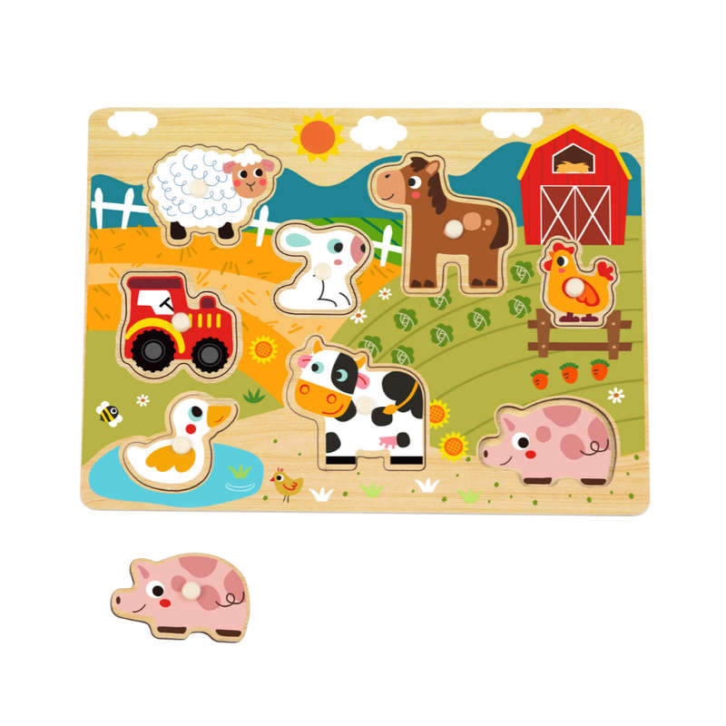 hi Pando - Wooden Peg Puzzle - Farm Animals - 9pcs