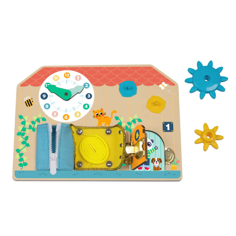 hi Pando - Wooden Busy Board - Interactive Latches and Laces Learning Toy