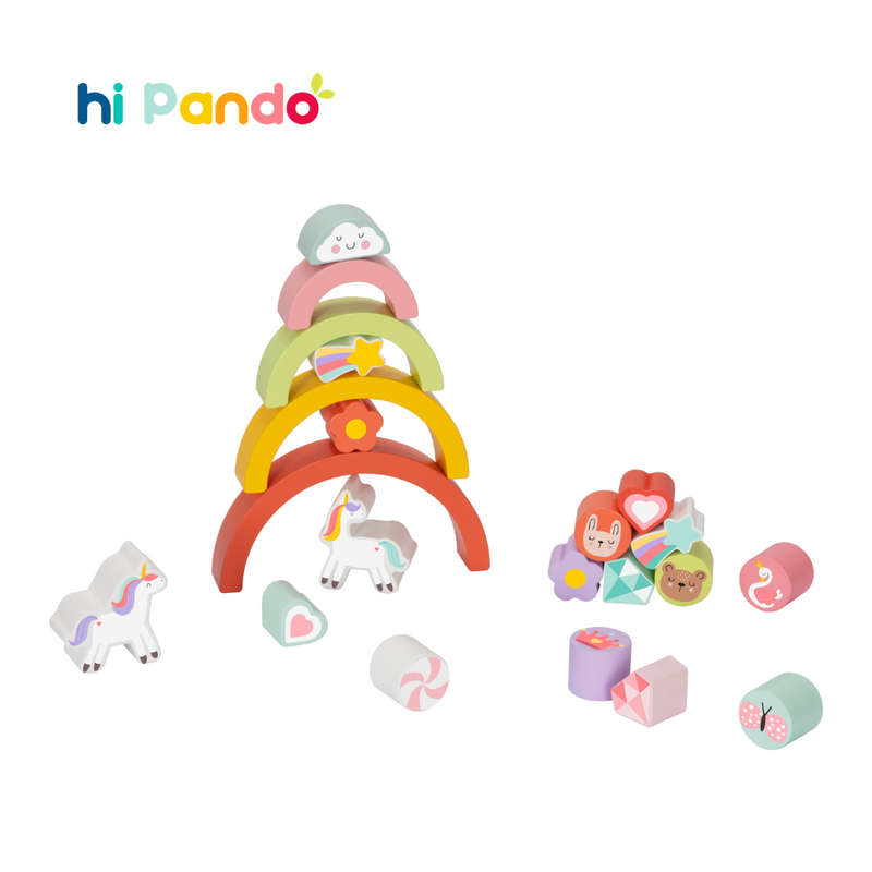 hi Pando - Wooden Balance Stacker - Unicorn Themed - 21pcs