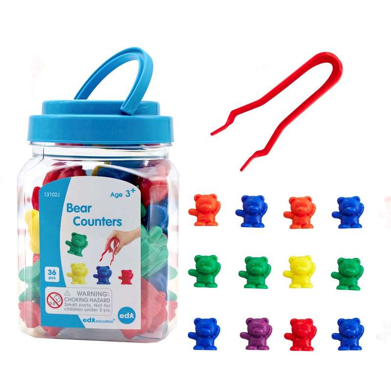 EDX Education - Counters - Bear - 6C W Tweezers & Activity Guide - 36 Pieces - Jar