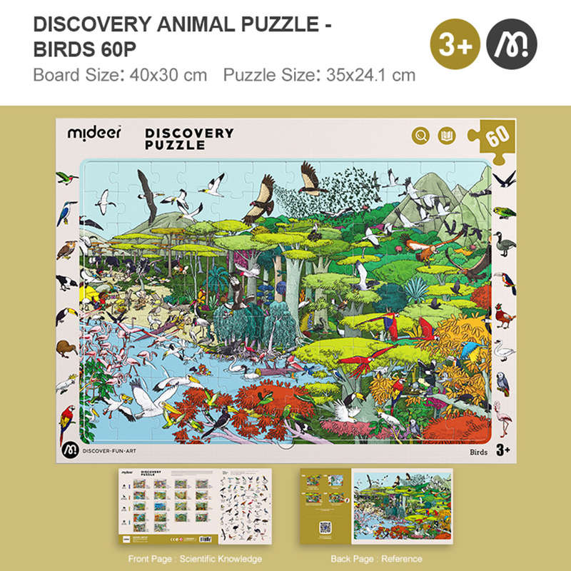 Mideer - Big Jungle Animal Small Jungle Animal Discovery Puzzle: 60 Pieces