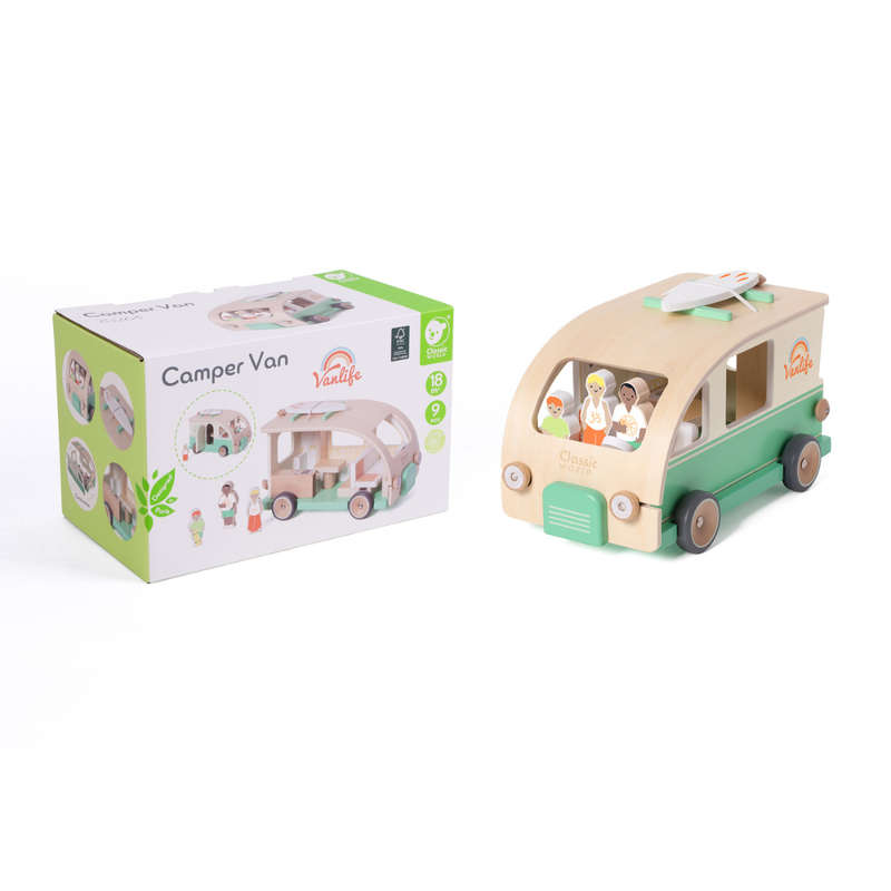 Classic World - Pretend & Play Camper Van Doll House - Wooden Play Set - 9pcs
