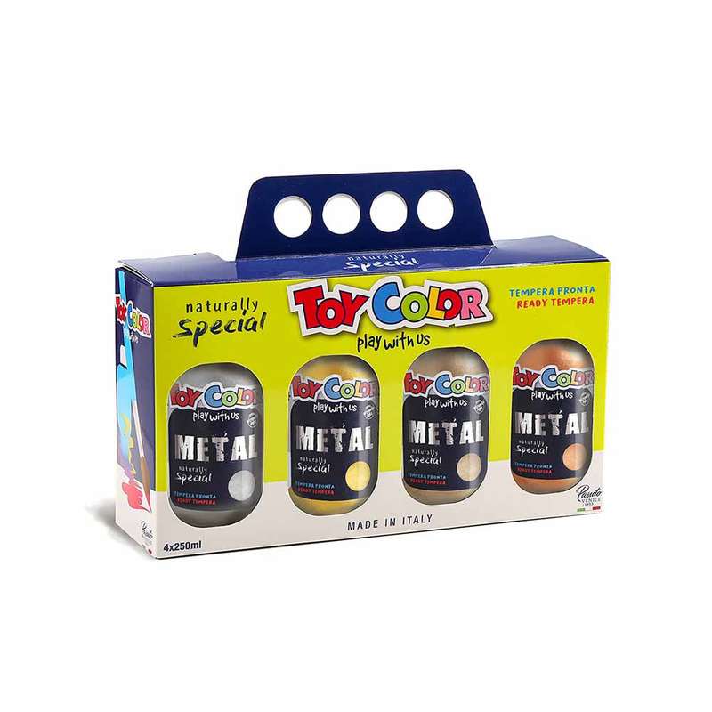 Toy Color - Pick-Up Box 4 Bottles 250 ml Superwashable - Metal Tempera