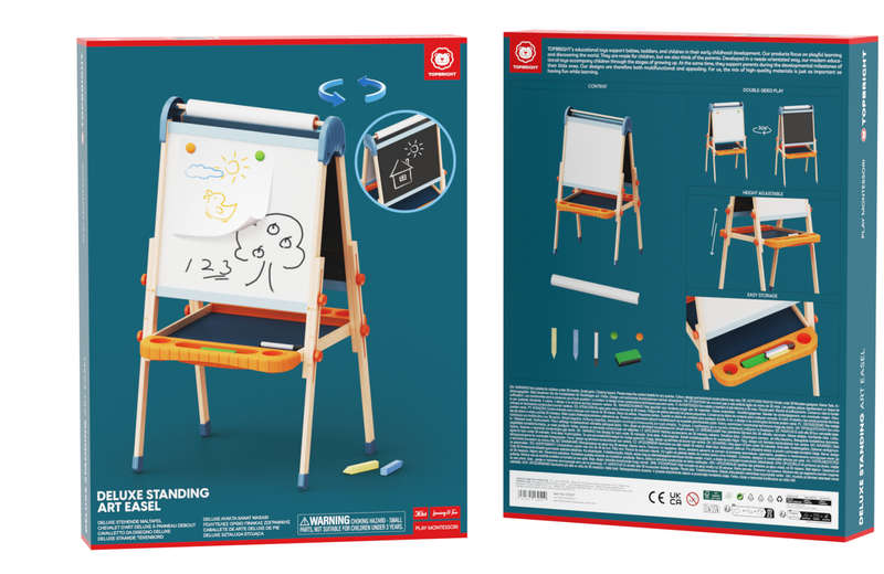 TopBright - 2 in 1 Deluxe Standing Art Easel - Adjustable Height - Black & White Board with Paper...