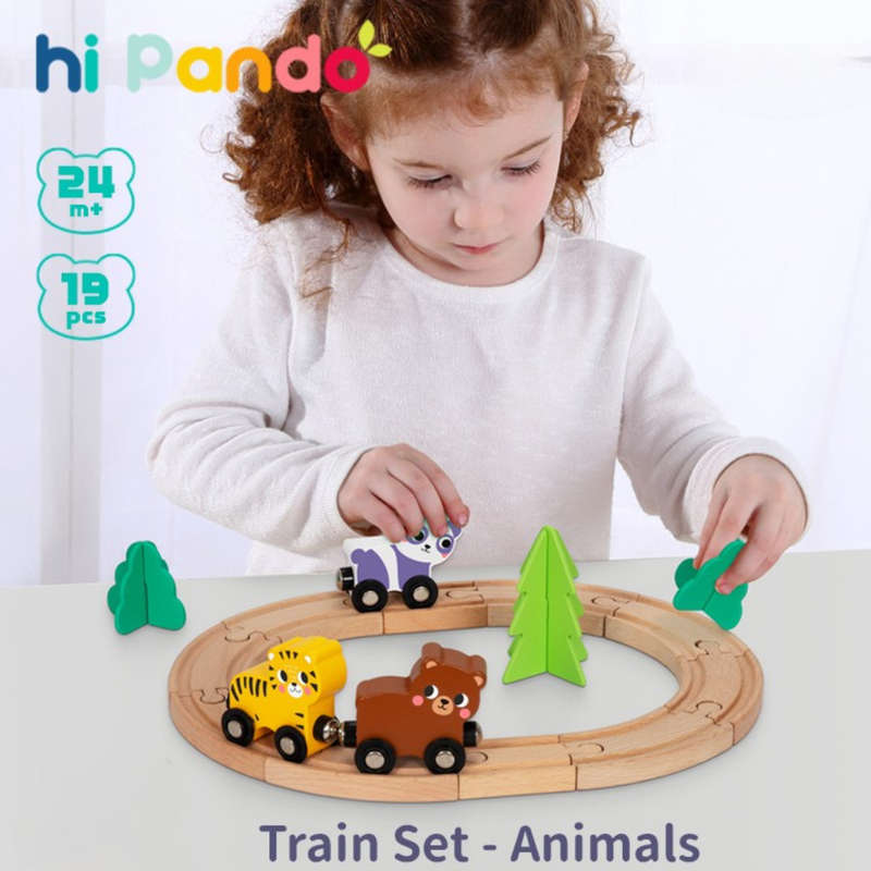 hi Pando - Wooden Animal Train Set - 19pcs