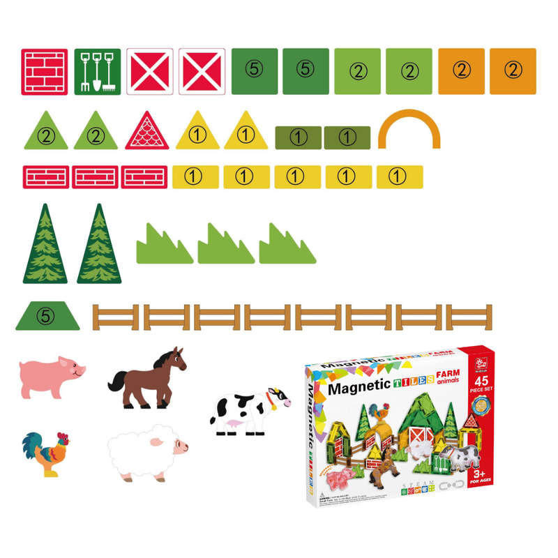 Magnetic Tiles - Farm Animal Set - 45 Pieces