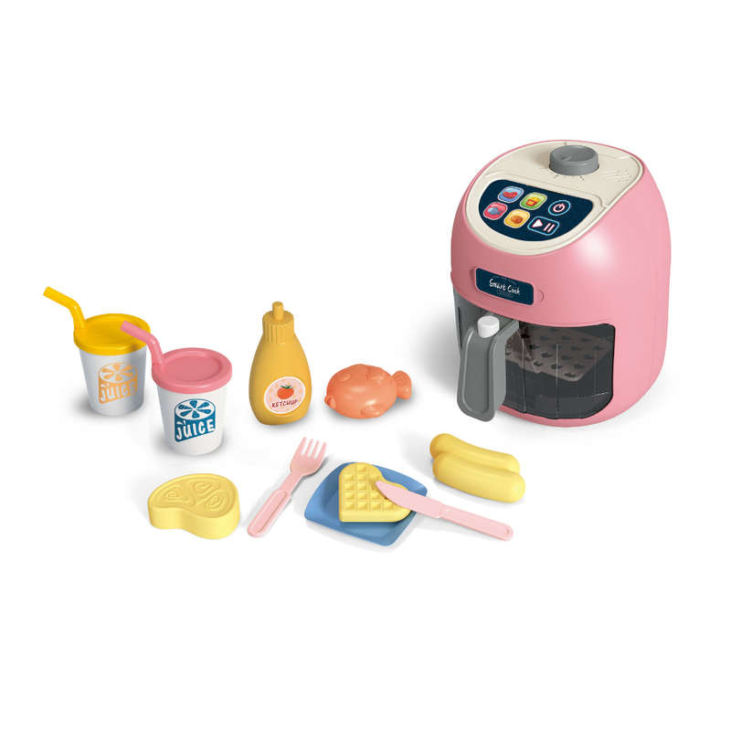 Pretend & Play Air Fryer Set with Lights, Sounds & Colour Changing Food - Pink