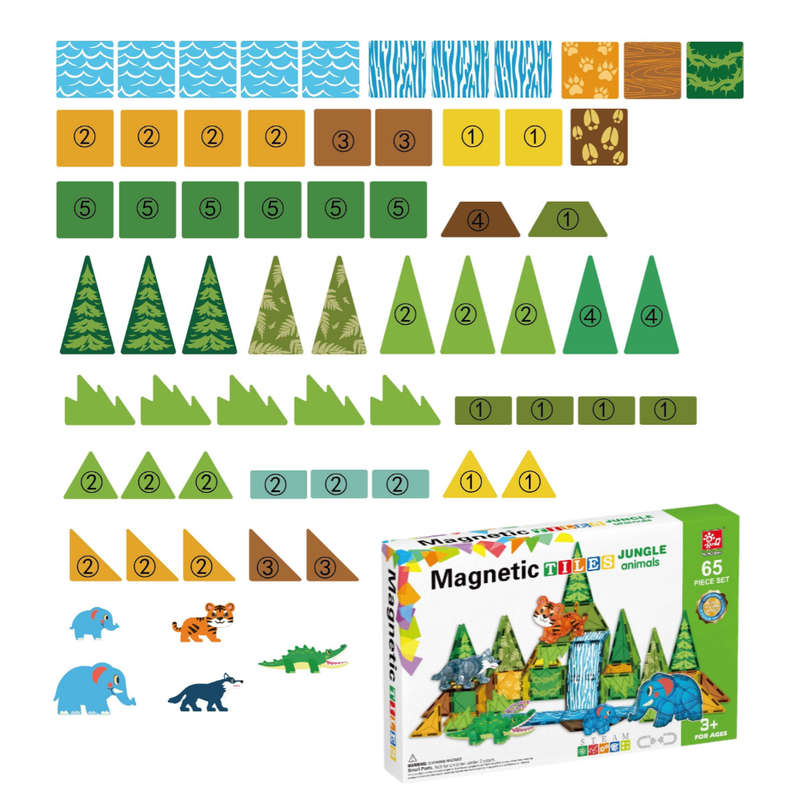 Magnetic Tiles - Jungle Animals Set - 65 Pieces