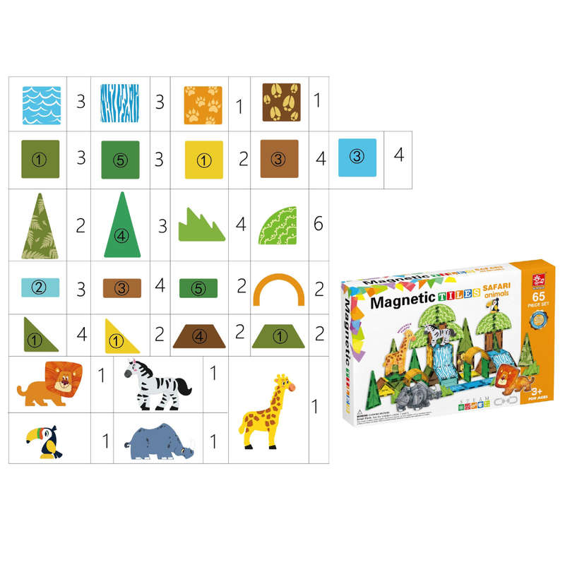 Magnetic Tiles - Safari Animals Set - 65 Pieces
