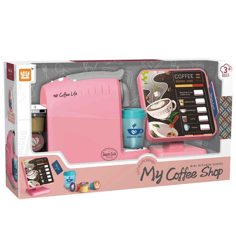 Pretend & Play Coffee Maker & Breakfast Set with Sounds & Colour Changing Cups -Pink