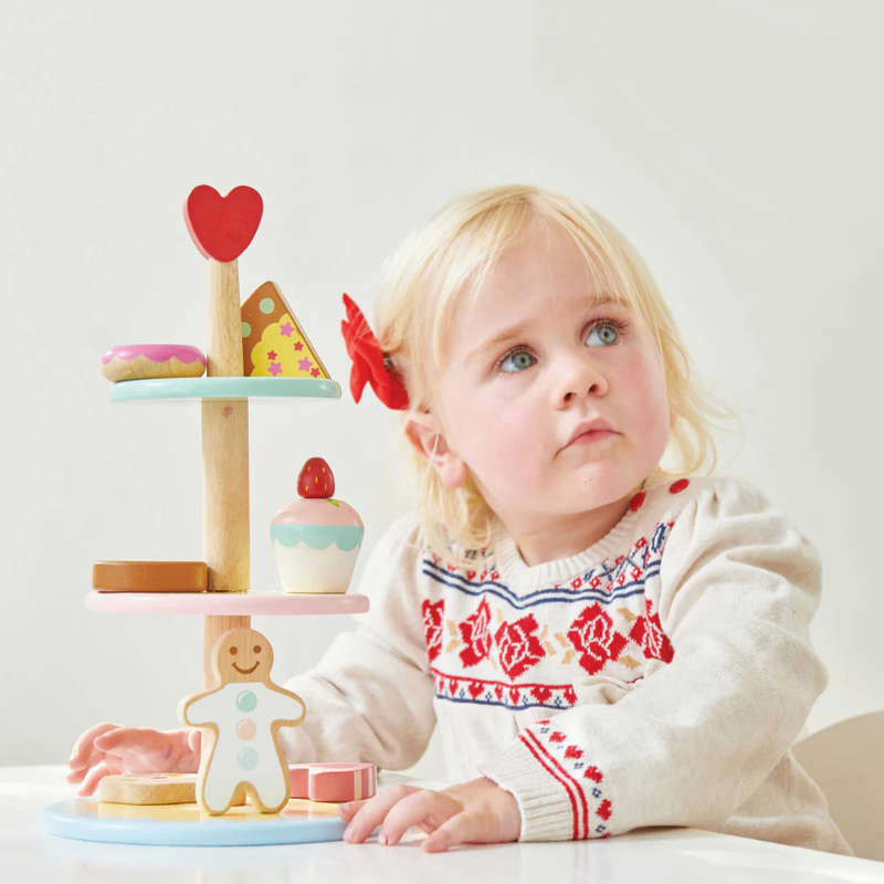 Le Toy Van - Pretend & Play - Wooden Three Tier Patisserie Cake Stand - 8pcs