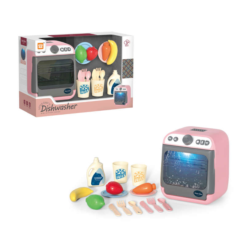 Pretend & Play Dishwasher Set with Sound, Lights & Accessories - Pink