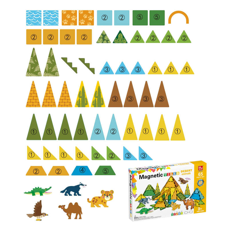Magnetic Tiles - Wild Animals Set - 65 Pieces