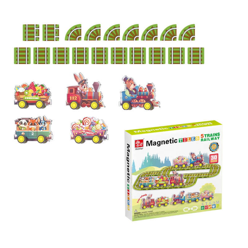 Magnetic Tiles - Railway Trains Set - 30 Pieces