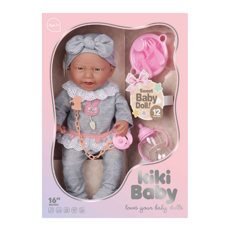 Baby Doll with Vinyl Body, 12 Sounds, Cute Outfit & Accessories - 40cm