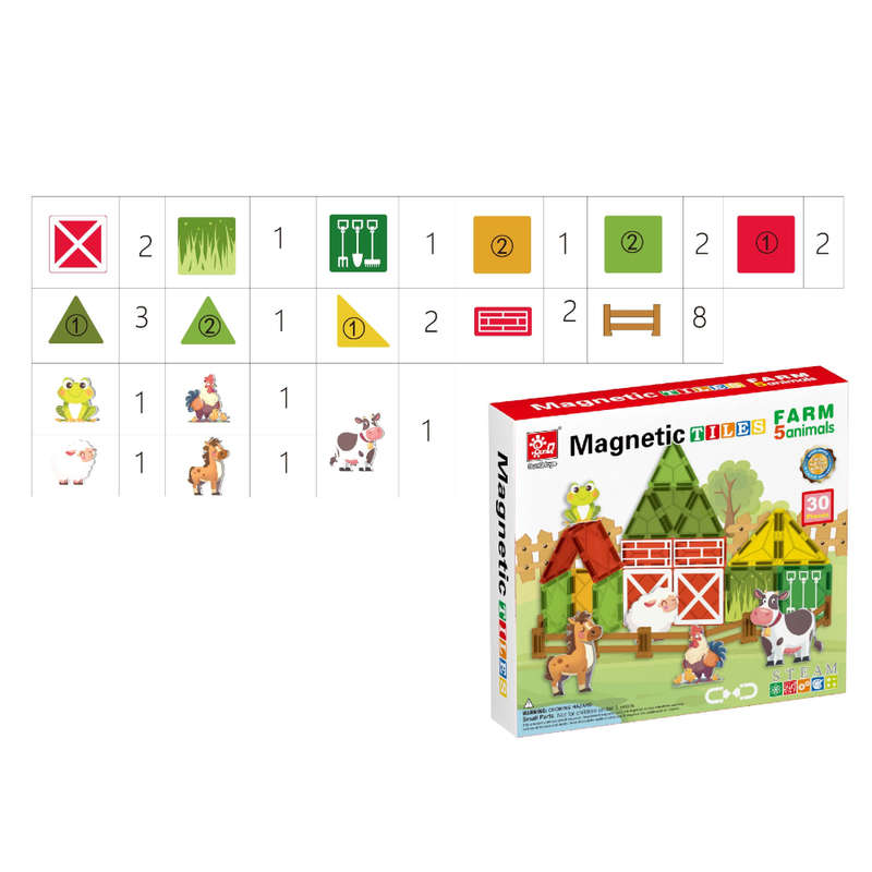 Magnetic Tiles - Farm Animals Set - 30 Pieces