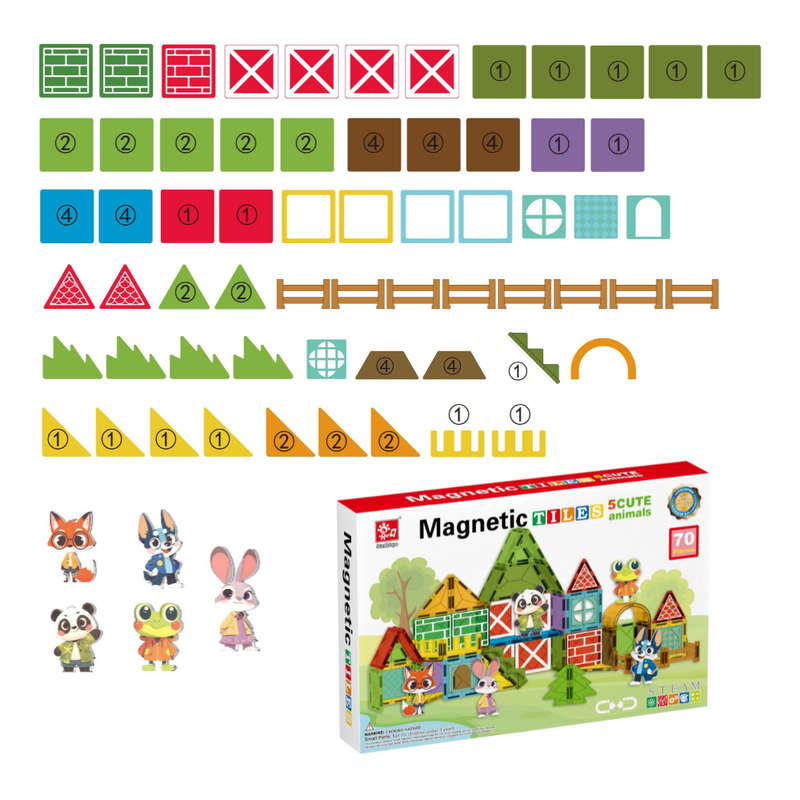 Magnetic Tiles - Cute Animals Set - 70 Pieces