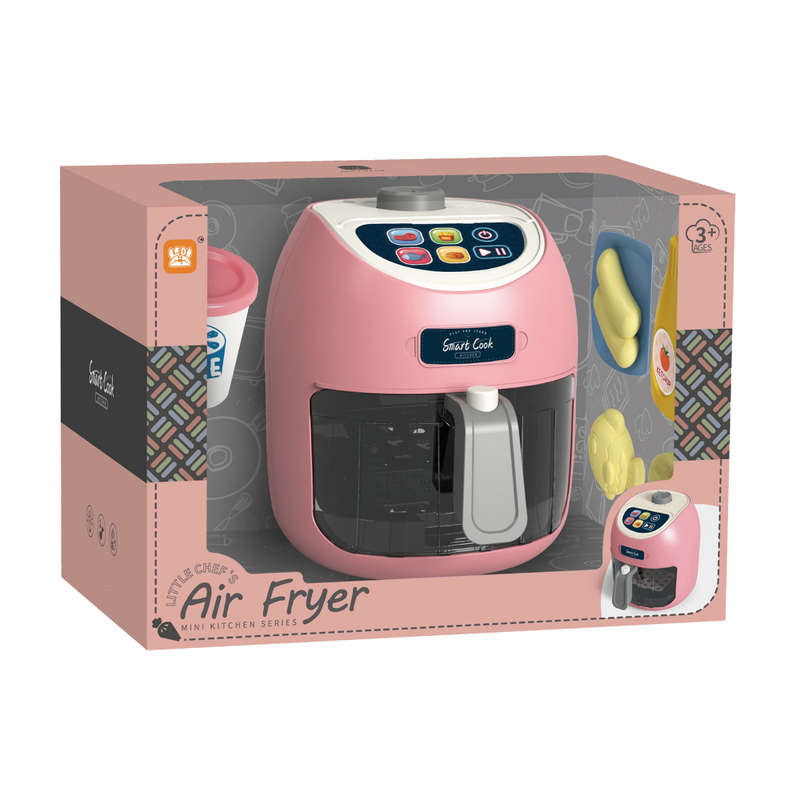 Pretend & Play Air Fryer Set with Lights, Sounds & Colour Changing Food - Pink