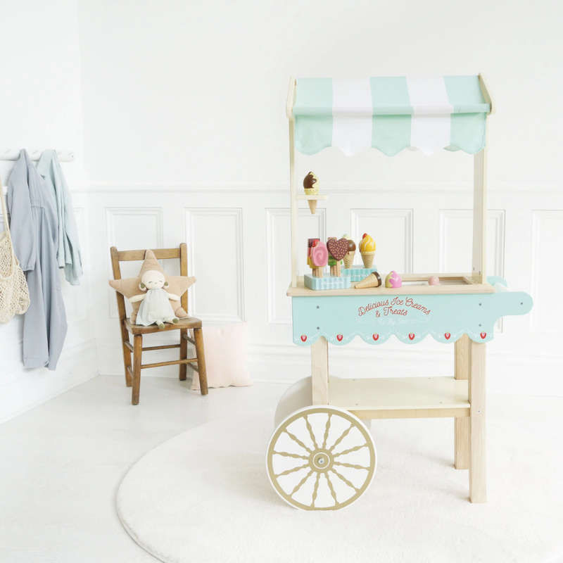 Le Toy Van - Pretend & Play - Wooden Ice Cream Trolley Market Stall - 5pcs