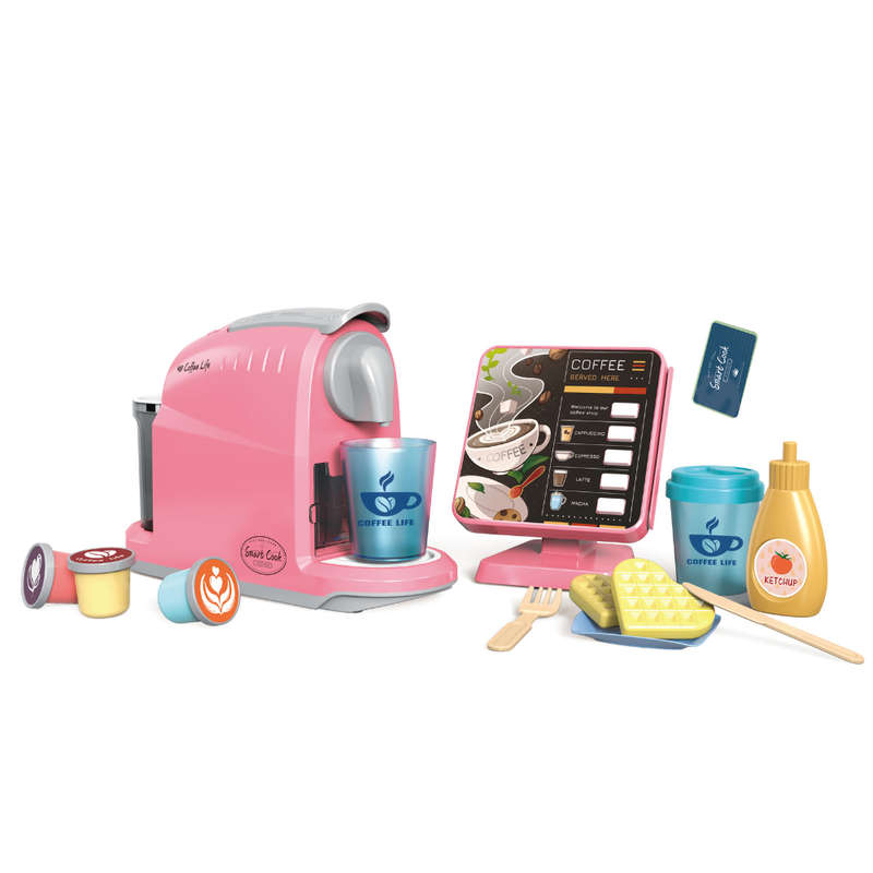 Pretend & Play Coffee Maker & Breakfast Set with Sounds & Colour Changing Cups -Pink