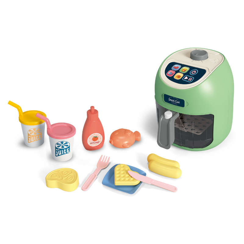 Pretend & Play Air Fryer Set with Lights, Sounds & Colour Changing Food - Green
