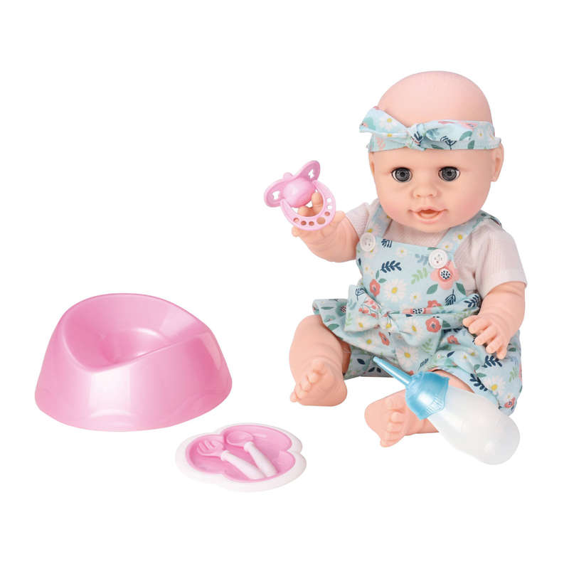 Baby Doll with Blue Clothing, Potty & Accessories - Vinyl Body - 38cm