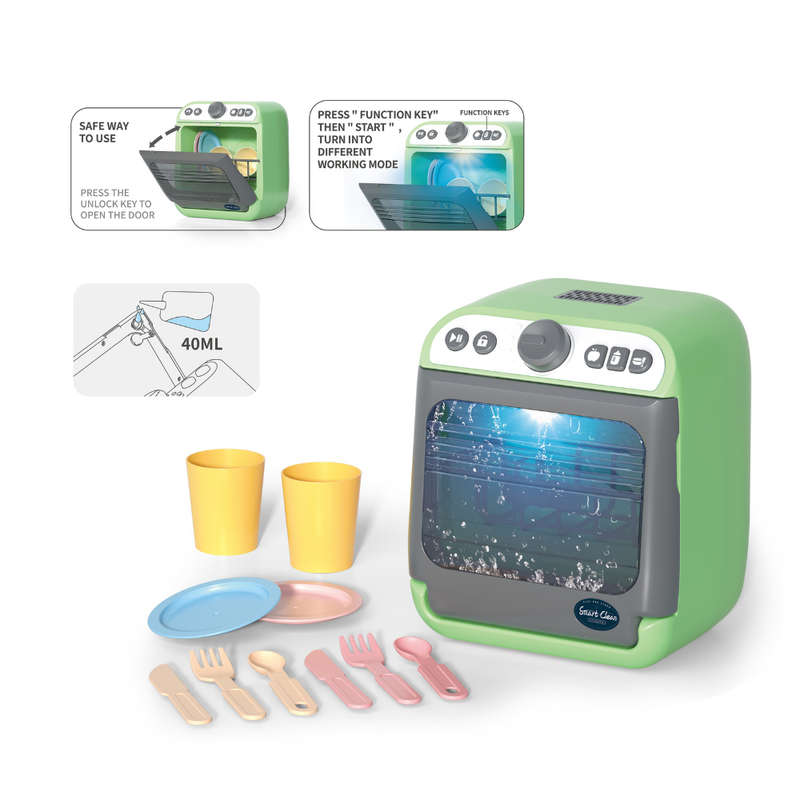 Pretend & Play Dishwasher Set with Sound, Lights & Water Spray Effect - Green