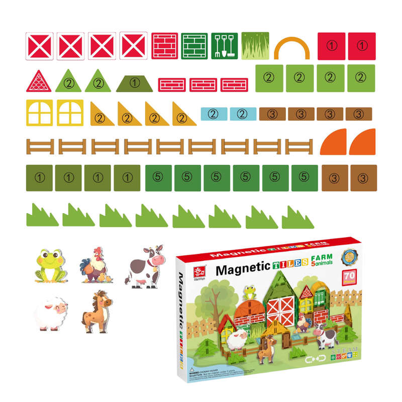 Magnetic Tiles - Farm Animals Set - 70 Pieces