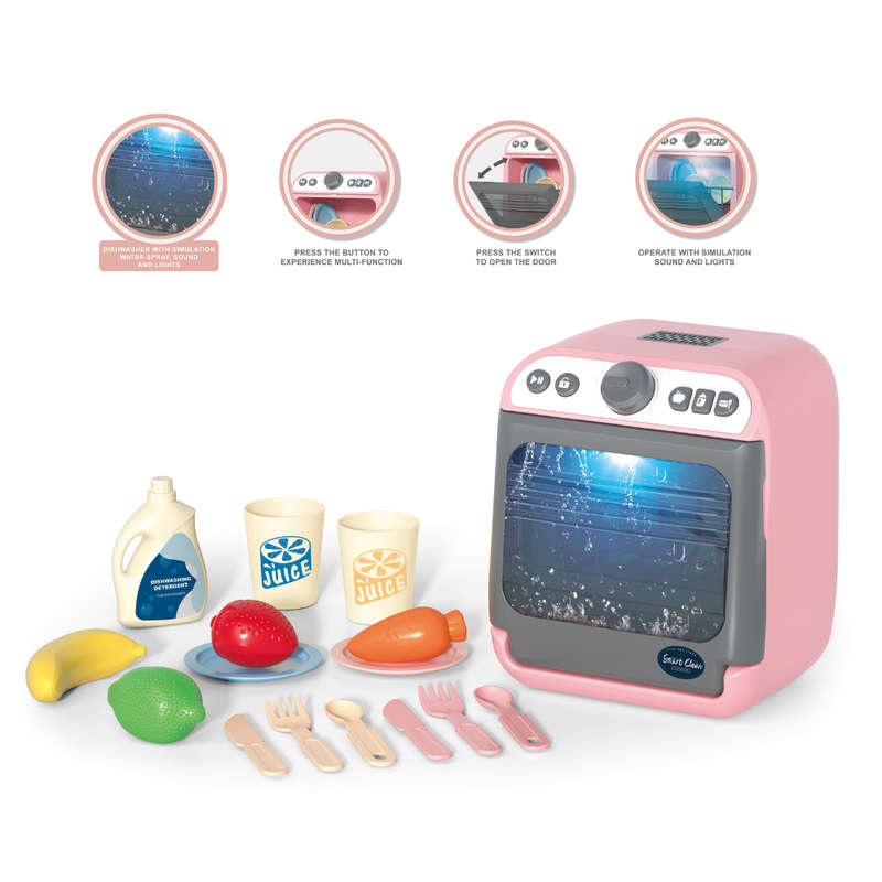 Pretend & Play Dishwasher Set with Sound, Lights & Accessories - Pink