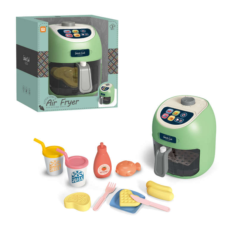 Pretend & Play Air Fryer Set with Lights, Sounds & Colour Changing Food - Green