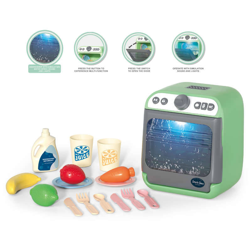 Pretend & Play Dishwasher Set with Sound, Lights & Accessories - Green