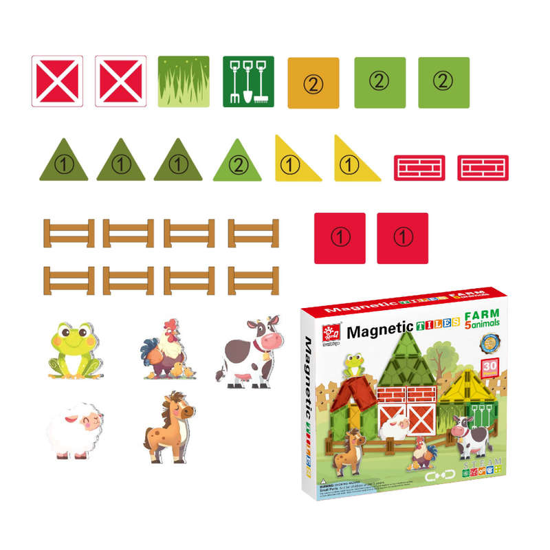 Magnetic Tiles - Farm Animals Set - 30 Pieces