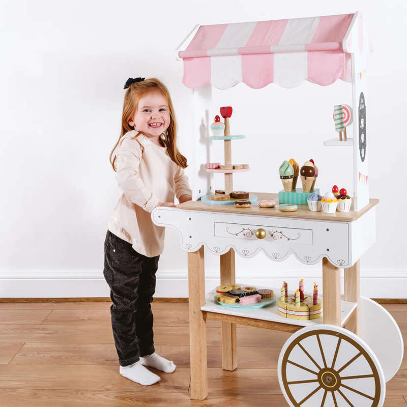 Le Toy Van - Pretend & Play - Wooden Tea & Treats Trolley Market Stall - 4pcs