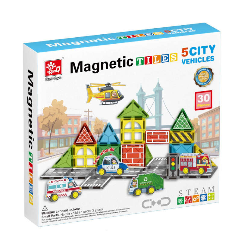 Magnetic Tiles - City Vehicles Set - 30 Pieces