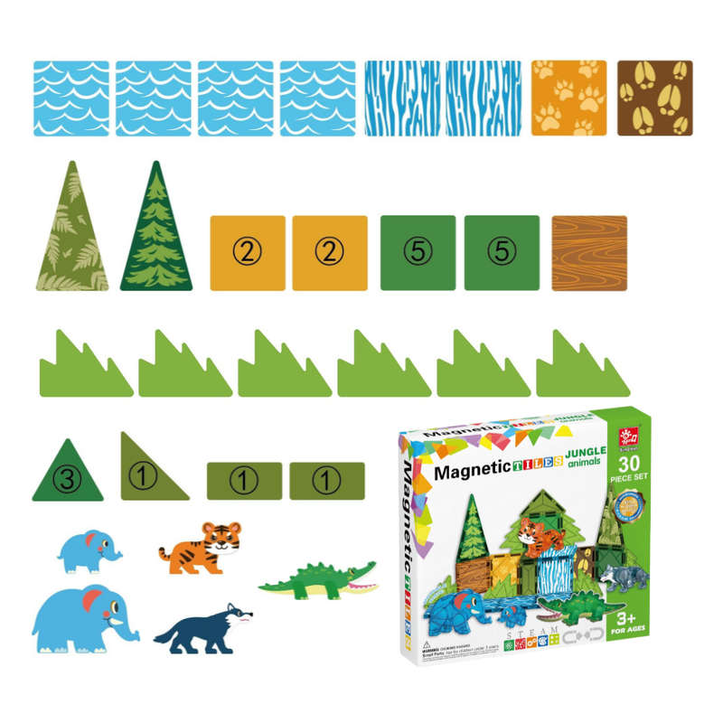 Magnetic Tiles - Jungle Animals Set - 30 Pieces