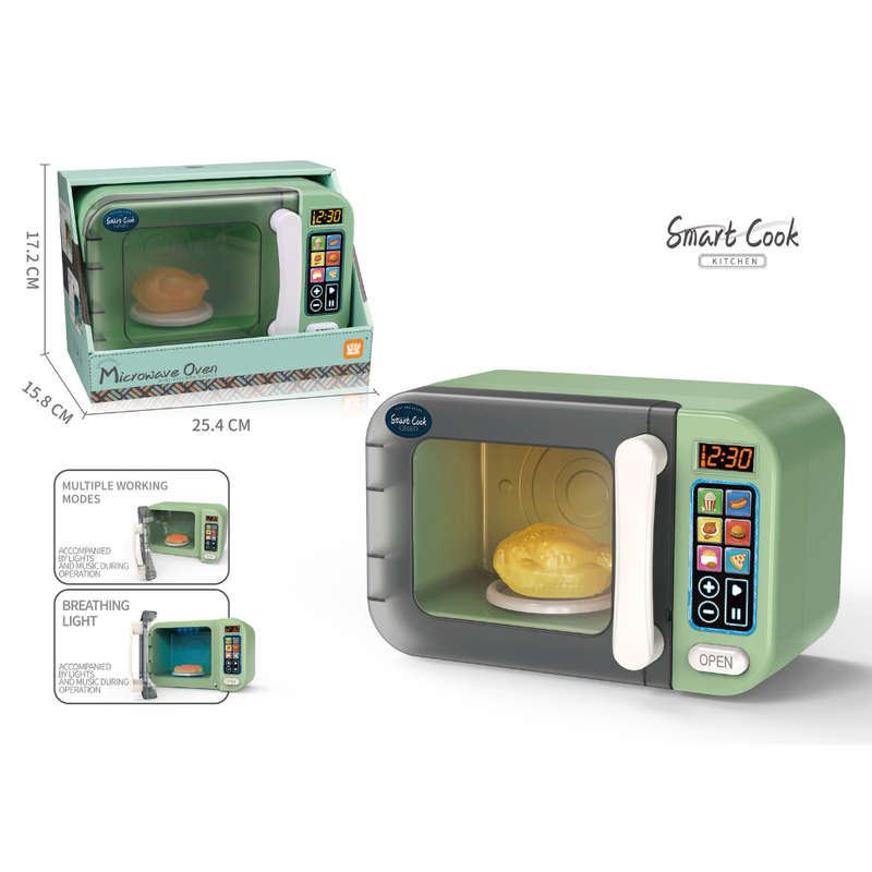 Pretend & Play Microwave with Lights, Sound & Colour Changing Food - Green