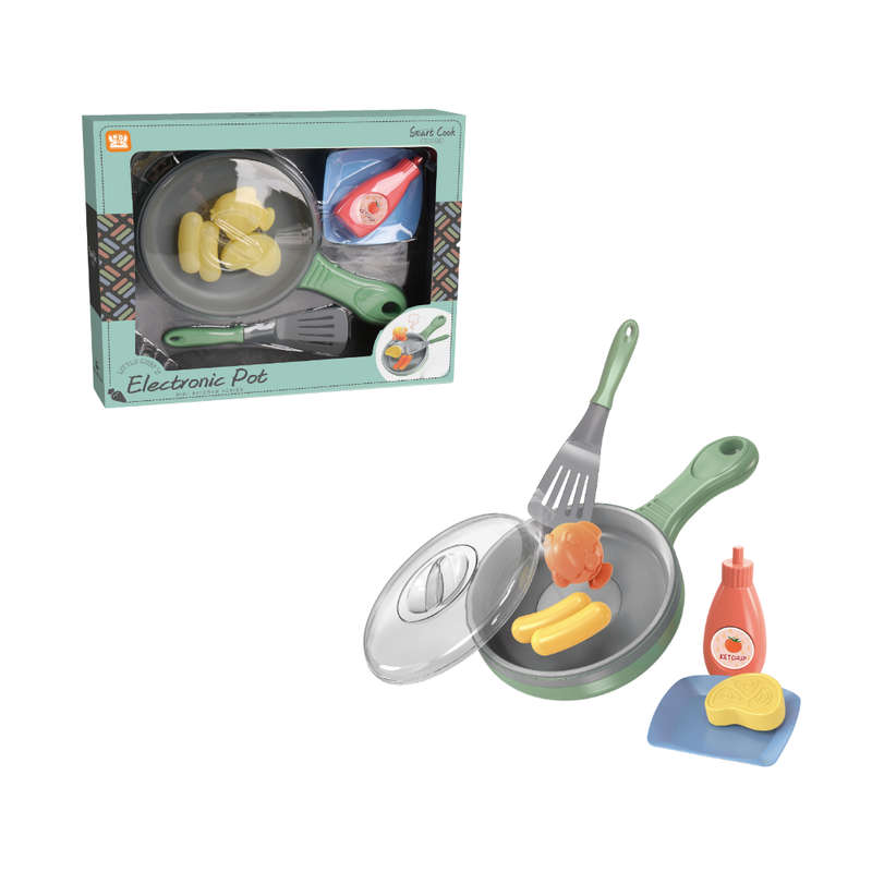 Pretend & Play Frying Pan Set with Lights, Sound & Colour Changing Food - Green