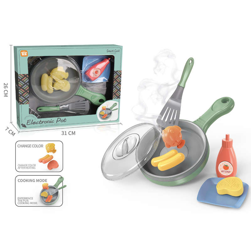 Pretend & Play Frying Pan Set with Lights, Sound & Colour Changing Food - Green