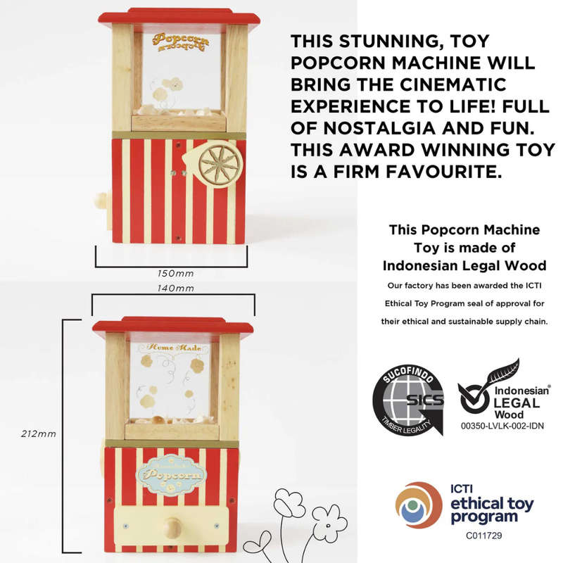 Le Toy Van - Pretend & Play - Vintage Wooden Popcorn Maker - 8pcs