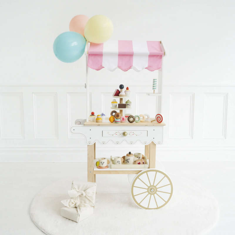 Le Toy Van - Pretend & Play - Wooden Tea & Treats Trolley Market Stall - 4pcs