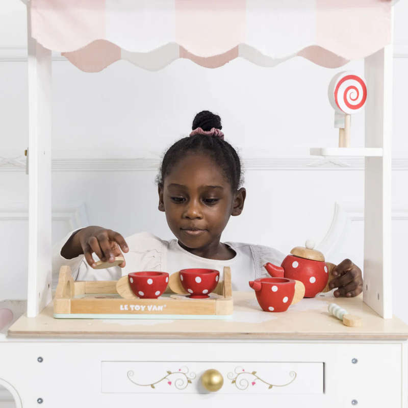 Le Toy Van - Pretend & Play - Wooden Tea & Treats Trolley Market Stall - 4pcs