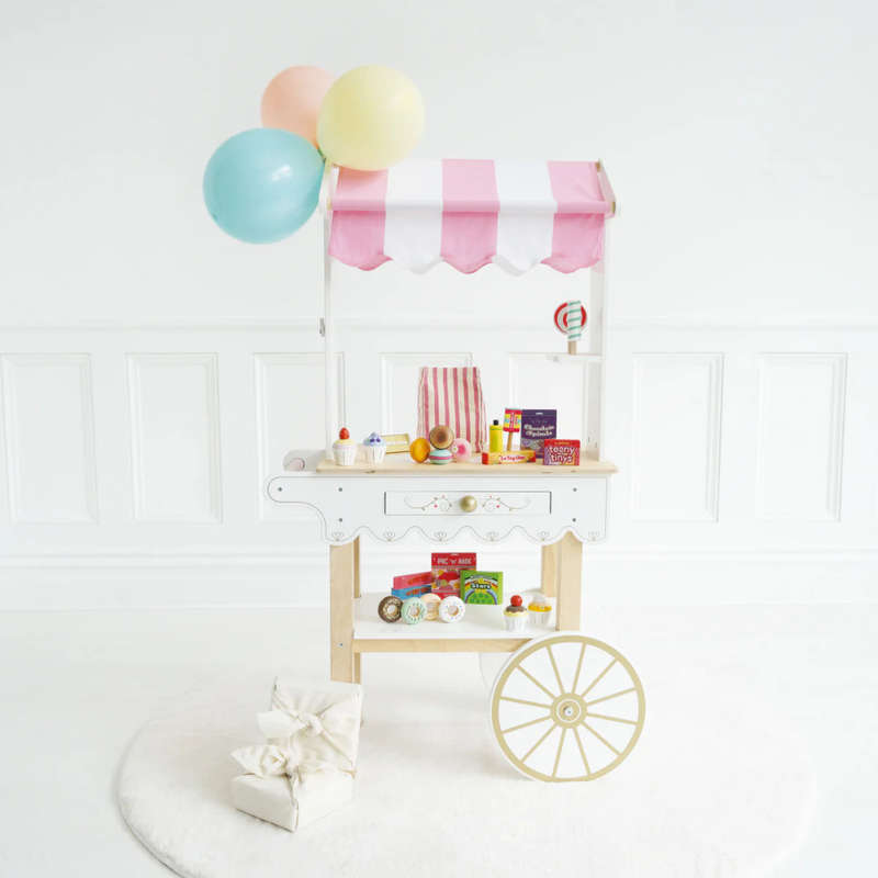 Le Toy Van - Pretend & Play - Wooden Tea & Treats Trolley Market Stall - 4pcs